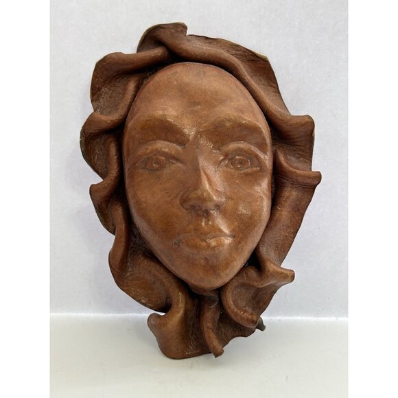 Other - Vintage Leather Molded Hand-Tooled Tribal Face Art Mask Brown Wall Hanging Decor